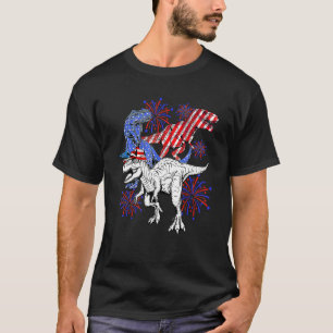 T-shirt Rouge Blanc Bleu Rex Dinosaur Drôle 4 juillet
