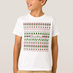 T-shirt Rouge blanc de vert de motif de motifs de Noël