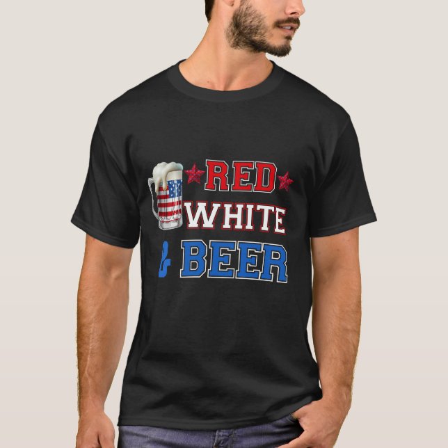 T-shirt Rouge Blanc Et Bière - Etats-Unis 4 juillet Cadeau (Devant)