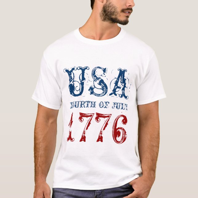 T-shirt rouge blanc et bleu 4 juillet | USA 1776 (Devant)