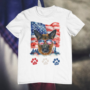T-shirt Rouge Blanc et Bleu Berger Allemand 4 Juillet