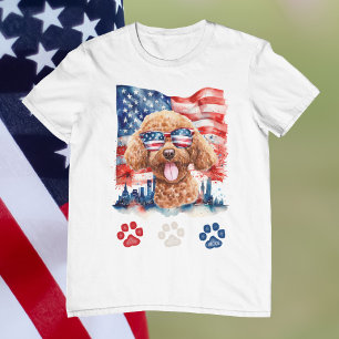 T-shirt Rouge Blanc et Bleu Chien Caniche Américain 4 Juil
