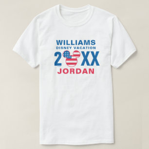 T-shirt Rouge blanc et bleu Mickey   Vacances en famille