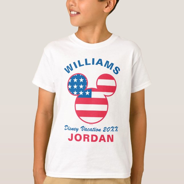 T-shirt Rouge blanc et bleu Mickey | Vacances en famille e (Devant)