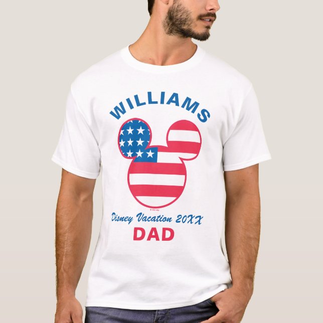 T-shirt Rouge blanc et bleu Mickey | Vacances en famille e (Devant)