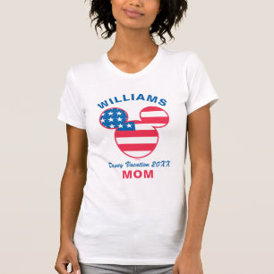 T-shirt Rouge blanc et bleu Mickey Vacances et année fam