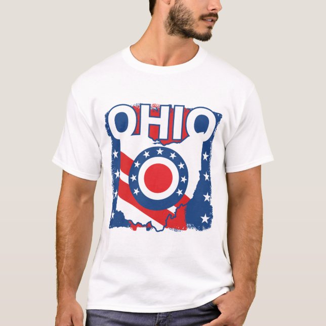 T-shirt Rouge blanc et bleu Patriotique Grunge Ohio (Devant)