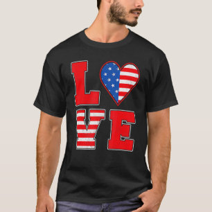 T-shirt Rouge Blanc Et Bleu Pour Femmes Fille Amour Améric