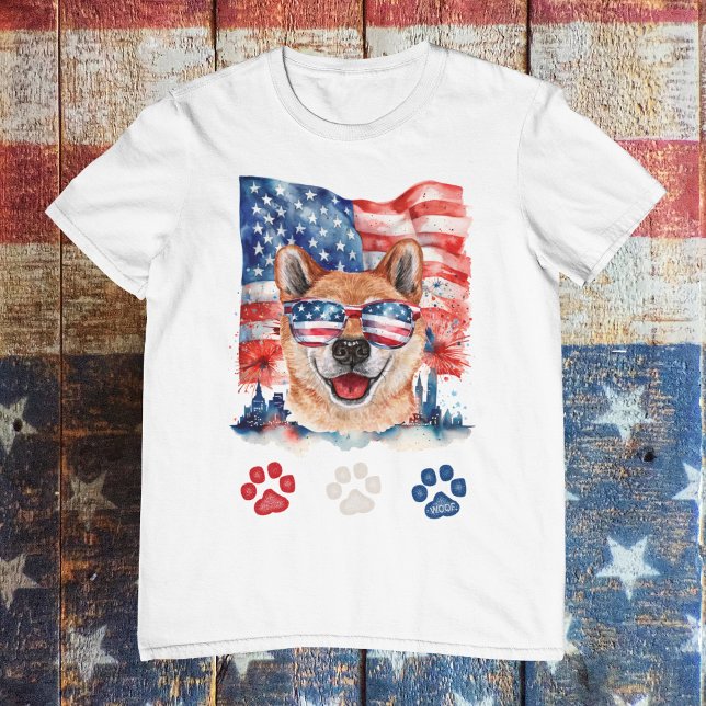 T-shirt Rouge blanc et bleu Shiba Inu chien animal de comp (Créateur téléchargé)