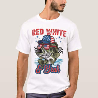 T-shirt Rouge Blanc Et Bruh Tee, 4 juillet De Pêche Drôle