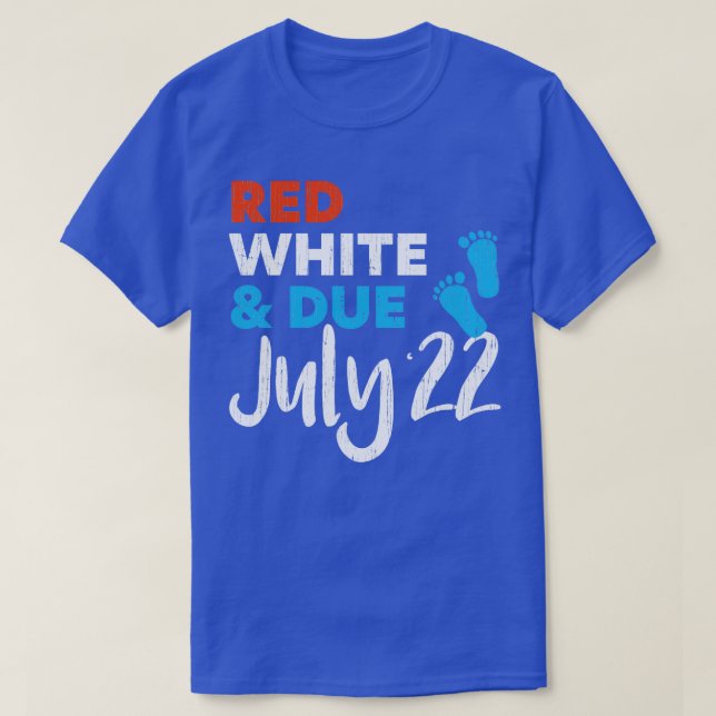 T-shirt Rouge blanc et échéance juillet 2022 Grossesse (Design devant)