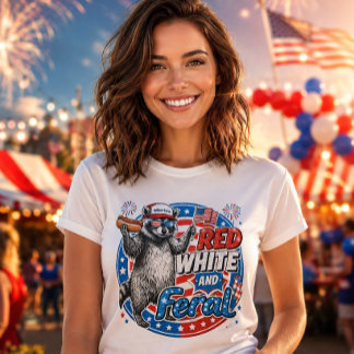 T-shirt Rouge Blanc et Raton Laveur Sauvage 4 juillet Patr