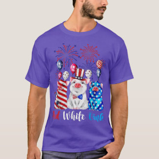 T-shirt Rouge Blanc Et Rose Cochon 4 juillet Usa Drapeau P