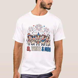 T-shirt Rouge Blanc et Vache Patriotique Vintage Chemise_1