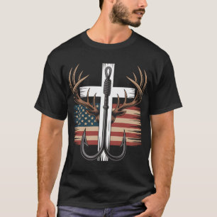 T-shirt Rouge Blanc Patriotique & Bruh Amérique Poisson Pê