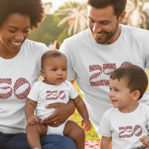 T-shirt Rouge Blanc Rayure Bleue Étoiles Amérique 250 Anni
