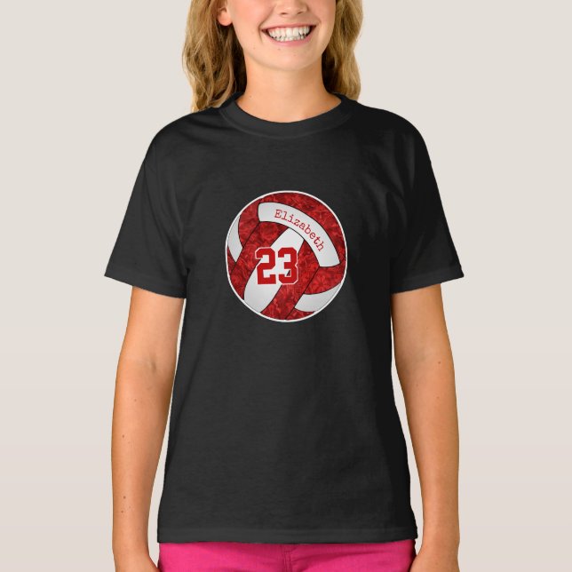 T-shirt rouge blanc son équipe de volley couleurs maillot  (Devant)