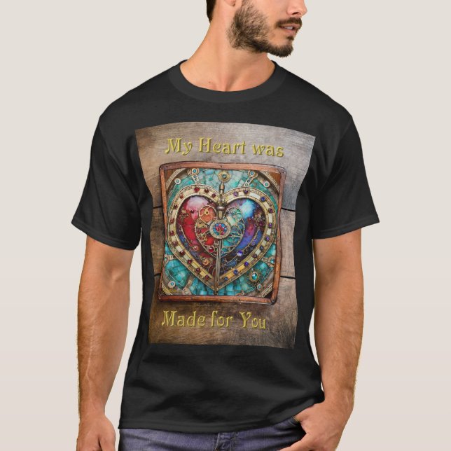T-shirt Rouge & Bleu Vitrail Heart Steampunk Series (Devant)