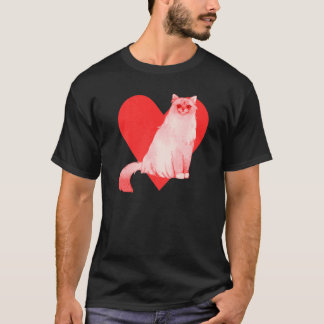 T-shirt Rouge Coeur Mignon Animal Meilleur Ami Chat Birman