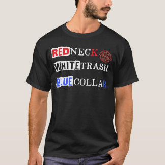 T-shirt Rouge Cou blanc Trash bleu collier : Fier Américai