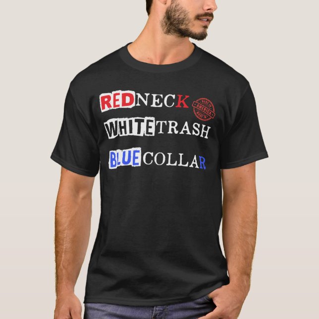 T-shirt Rouge Cou blanc Trash bleu collier : Fier Américai (Devant)