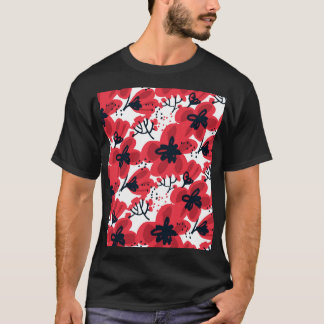 T-shirt Rouge de fleur : Motif Abstrait à main.