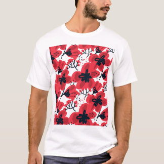 T-shirt Rouge de fleur : Motif Abstrait à main.