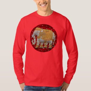 T-shirt Rouge embelli et or d'éléphant d'Asie