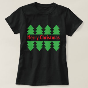 T-shirt Rouge Joyeux Noël Simple Arbre Vert Design Noir