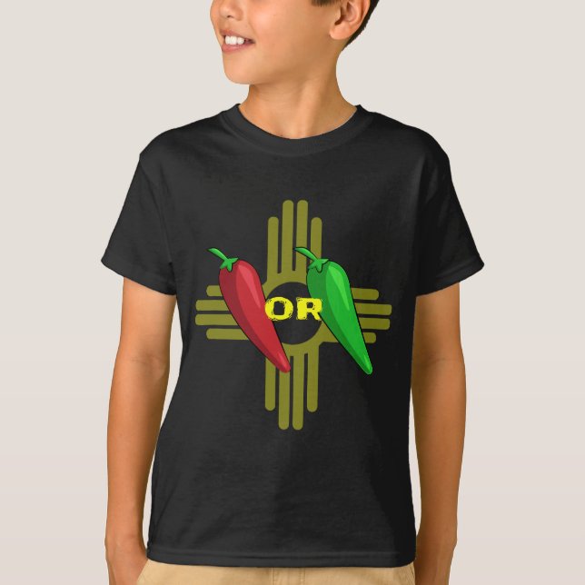 T-shirt Rouge ou vert Chili Hatch Nouveau Mexique Zia (Devant)