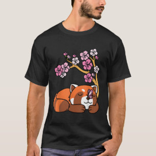 T-shirt Rouge Panda Sleeg Kawaii Japonais Fleur de Cerisie