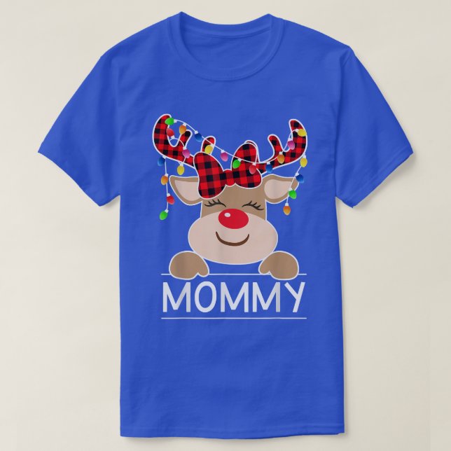 T-shirt Rouge Plaid Reindeer maman Noël clair Noël (Design devant)
