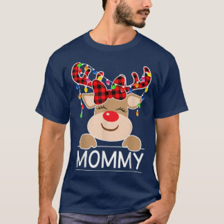 T-shirt Rouge Plaid Reindeer maman Noël clair Noël