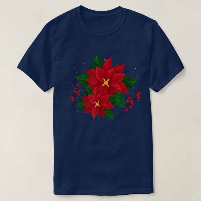 T-shirt Rouge Poinsettia Noël Noël Noël Noël Poinsettia Fl (Design devant)