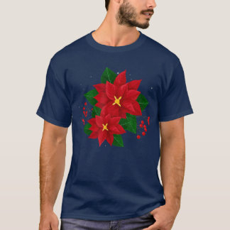T-shirt Rouge Poinsettia Noël Noël Noël Noël Poinsettia Fl