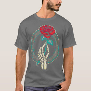 T-shirt Rouge Rose Fleur Squelette main