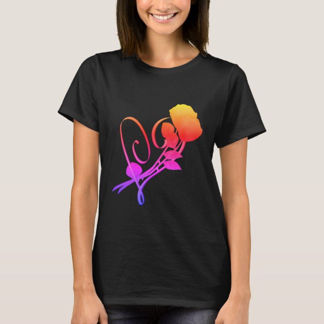 T-shirt Rouge Roses Coeur Arc-en-ciel (Devant)