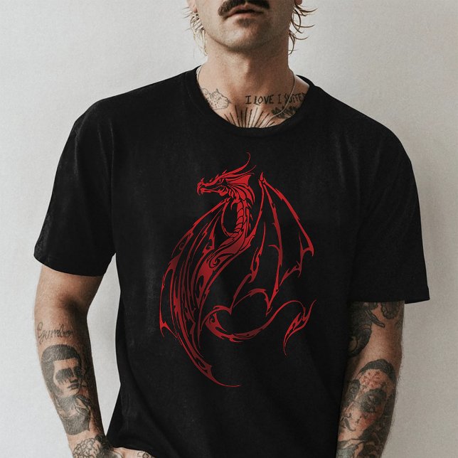 T-shirt Rouge Tribal Dragon Noir (Créateur téléchargé)