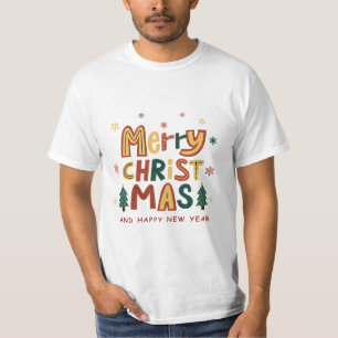 T-shirt Rouge, Vert et Jaune Noël Illustratif