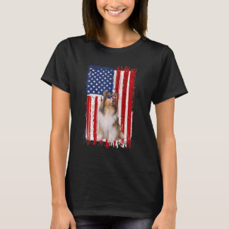 T-shirt Rough Collie Chien Drapeau Américain Patriotique 4