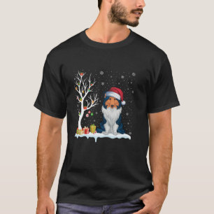 T-shirt Rough Collie Chien Santa Hat Festif Arbre Lumière 