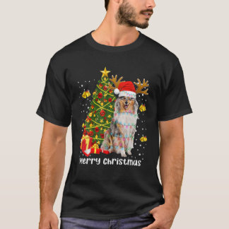 T-shirt Rough Collie Lumières de Noël Arbre Père Noël Xmas