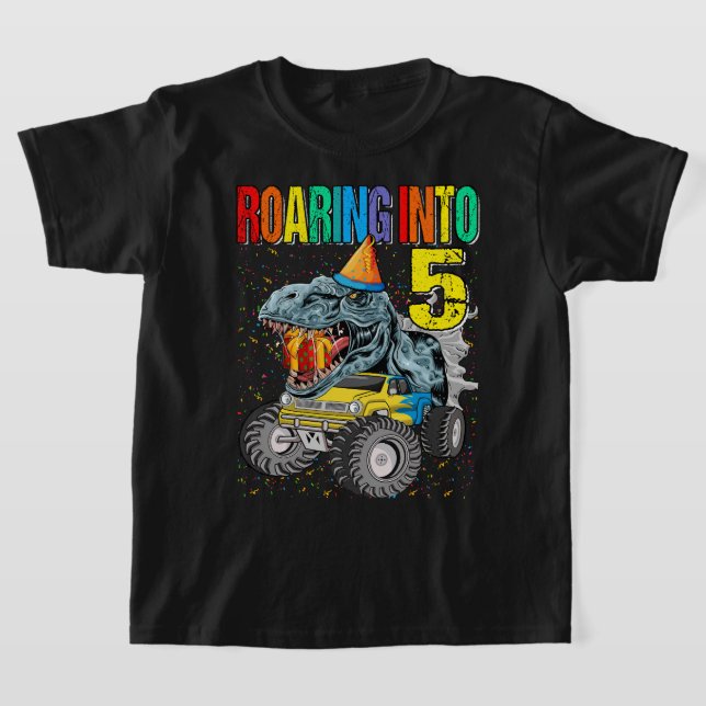 T-shirt Rouler dans le 5e anniversaire Monster Truck Dinos (Poser)