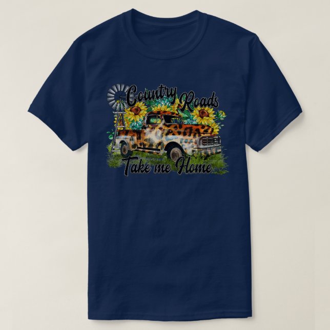 T-shirt Route de campagne Camion Leopard Windmill Sunflowe (Design devant)