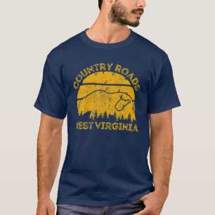 T-shirt Route de campagne Ours Virginie-Occidentale Carte