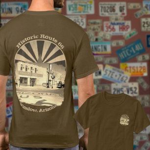 T-shirt Route historique 66 Winslow Arizona Avant Sepia