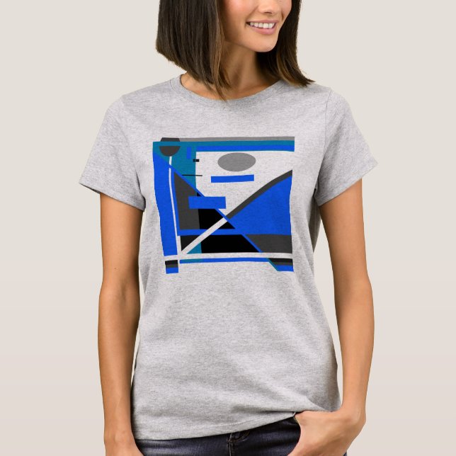 T-shirt Royal Blue Grey noir Géométrique Abstrait MCM Look (Devant)