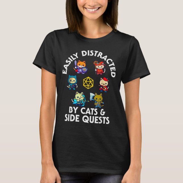 T-shirt Rpg Gamer Cats Side Quest Funny Nerd Adhd Cat Men  (Devant)