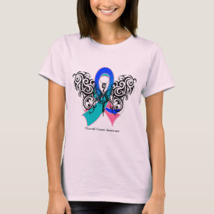 T-shirt Ruban à papillon tribal du cancer de la thyroïde
