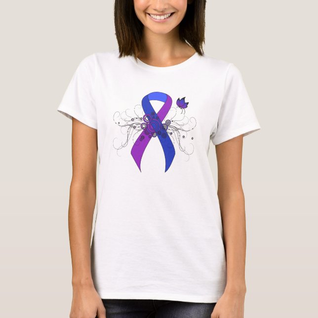 T-shirt Ruban bleu et violet avec papillon (Devant)